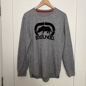 Ecko Unltd T Shirt Men Sz L Gray Waffle Long Sleeve Pullover Velvet Logo Outdoor